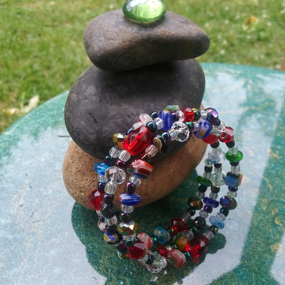 Christmas Candy Millefiori Glass Beaded Bracelet Gemstone Handmade - Picture 9 of 17